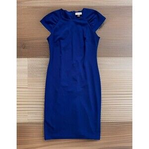 Calvin Klein Ultramarine Blue Crepe Cap Sleeve Womens Sheath Dress Size 8